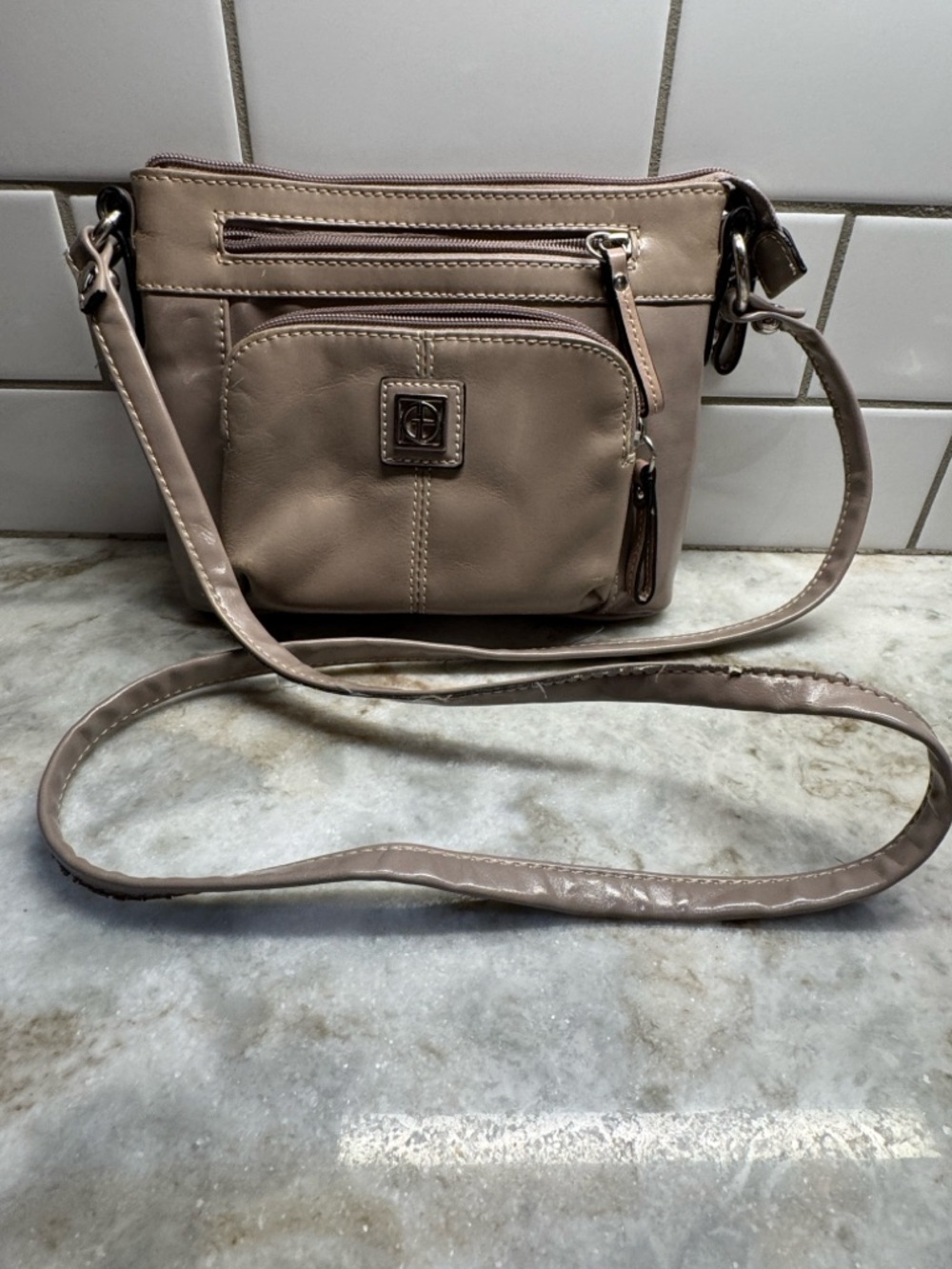 Vintage Giani Bernini Leather Glazed Crossbody Bag Sand Color